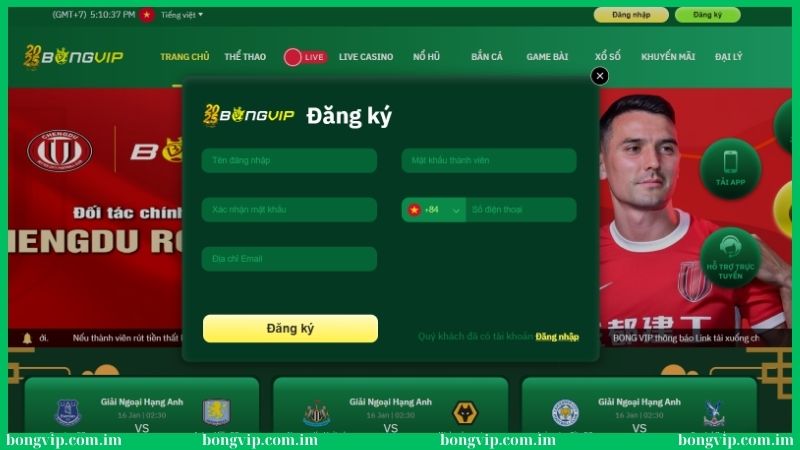 Nhập thông tin vào form đăng ký Bongvip theo yêu cầu