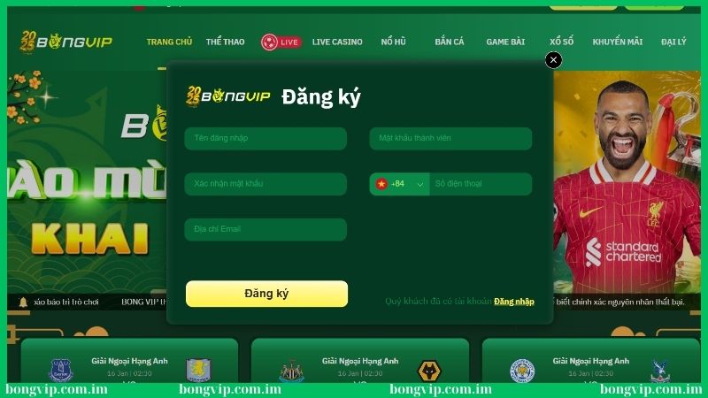 Đăng ký tài khoản Bongvip theo điều khoản & điều kiện